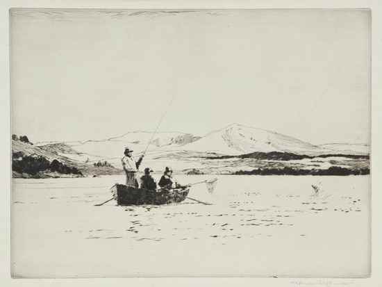 Appraisal: Norman Wilkinson - Loch Fishing Etching with drypointSigned in pencil