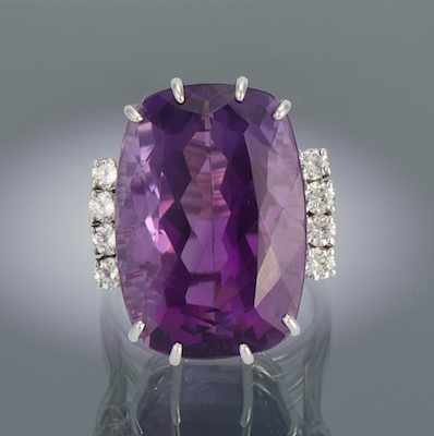 Appraisal: A Ladies' Amethyst and Diamond Cocktail Ring k white gold