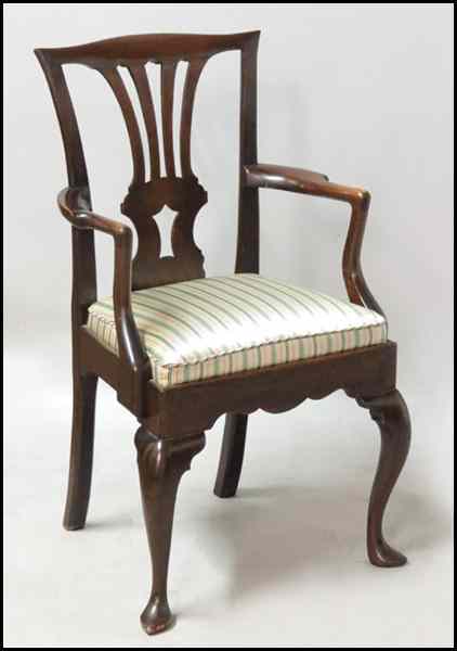 Appraisal: CARVED MAHOGANY OPEN ARMCHAIR Back height '' Condition No Specific