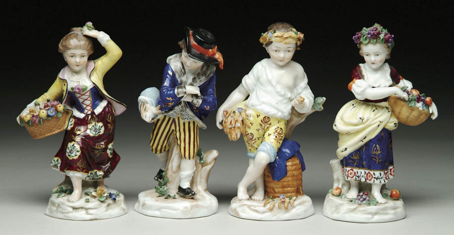 Appraisal: SET OF FOUR CHELSEA FIGURINES Two girls in fancy dress