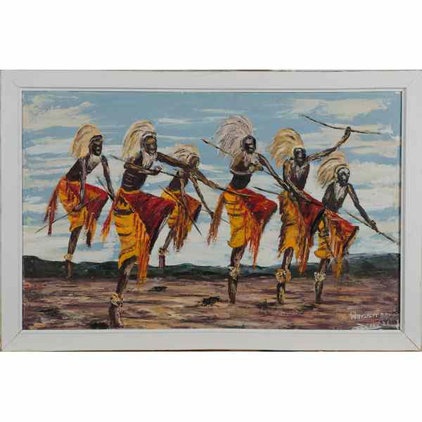 Appraisal: Watusti Dancing Oil on board illegible signature l r Approx