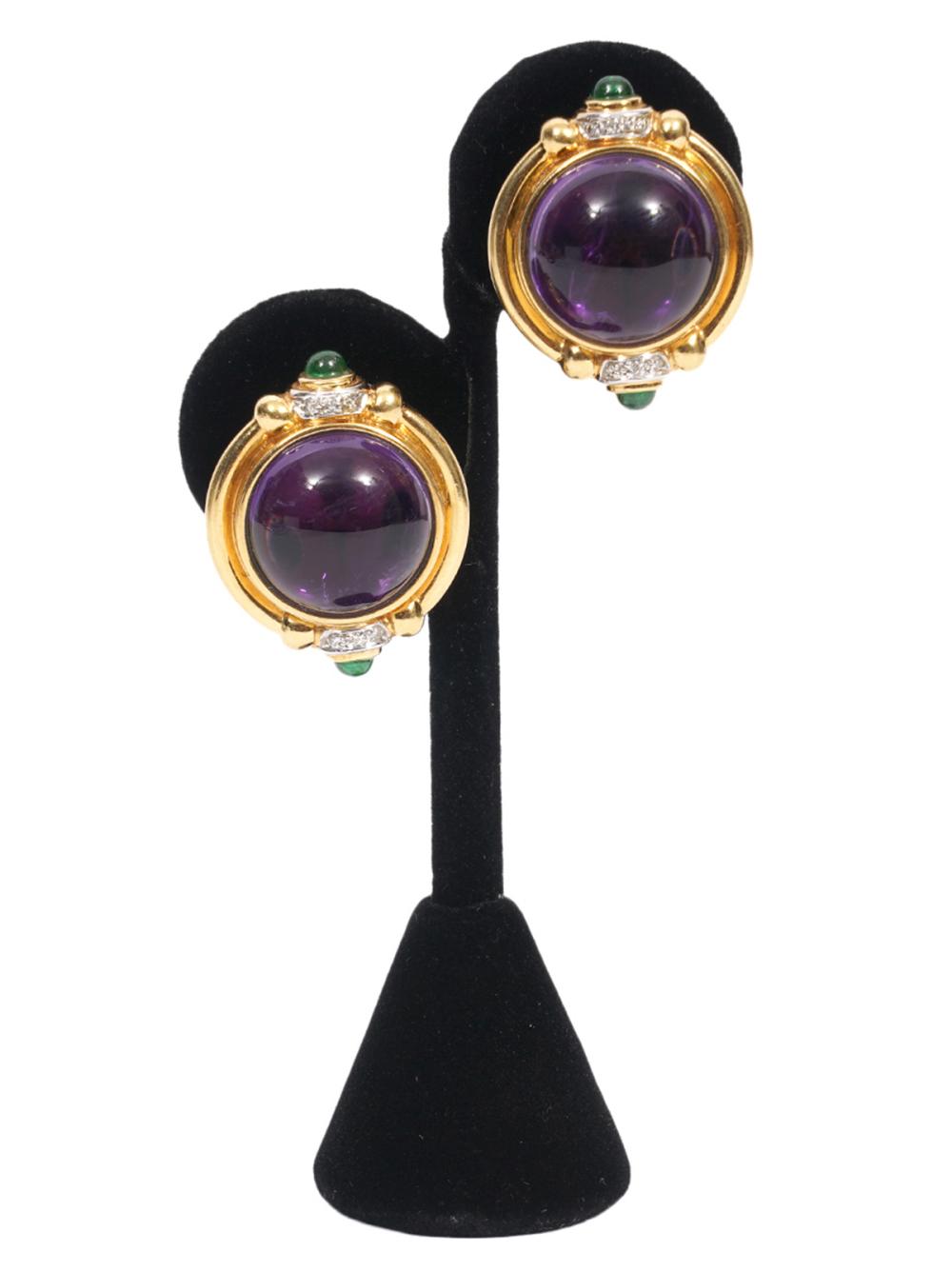 Appraisal: PR K YG EMERALD DIAMOND AMETHYST EARRINGSPair of emerald diamond