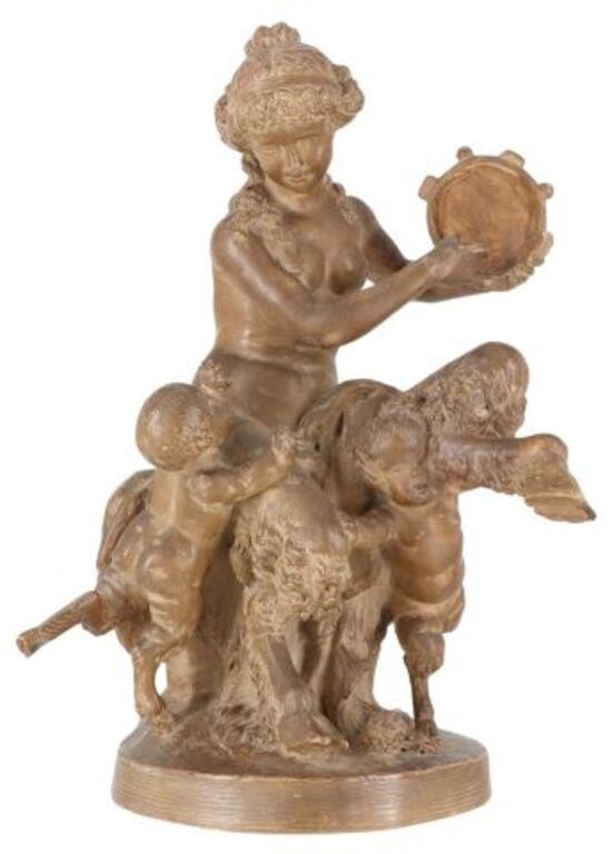 Appraisal: AFTER CLODION - TERRACOTTA FAUNESSECast terracotta sculpture Satyress with Putti