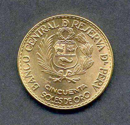 Appraisal: piece Gold Coin Peru soles th anniversary of the Lima