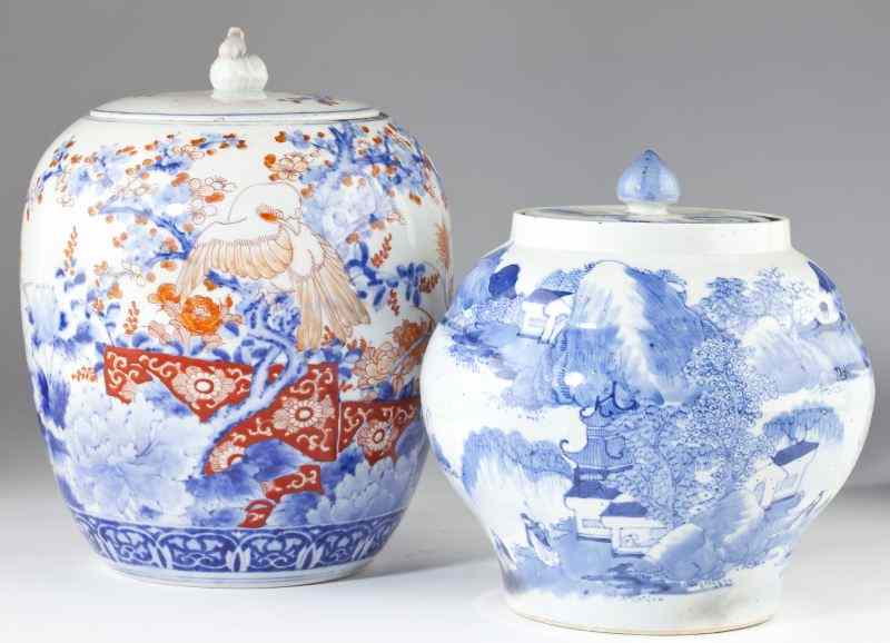 Appraisal: Two Chinese Porcelain Lidded Jarsthe first is blue and white