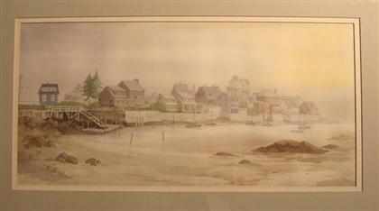 Appraisal: Watercolor coastal scene in Maine at low tied th century