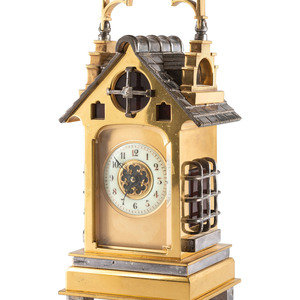 Appraisal: A French Gilt and Silvered Ormolu Gothic-Style Carriage Clock Circa