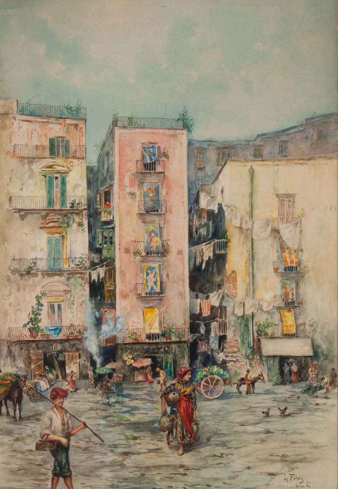 Appraisal: DeFulvis Neopolitan Street Scene watercolor Late th early th century