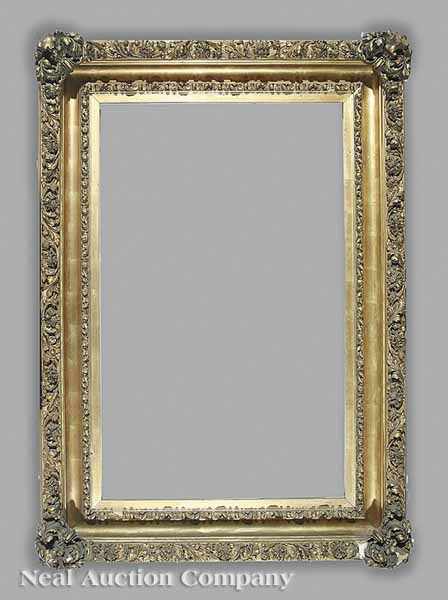 Appraisal: A Large Antique Giltwood Frame th c intricate floral surround