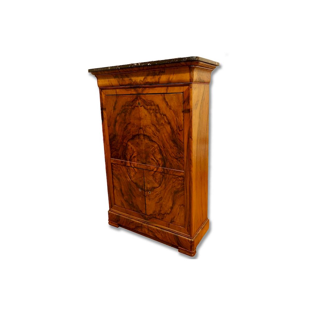 Appraisal: French Louis Philippe Burled Walnut Secretary Desk Cabinet with Marble