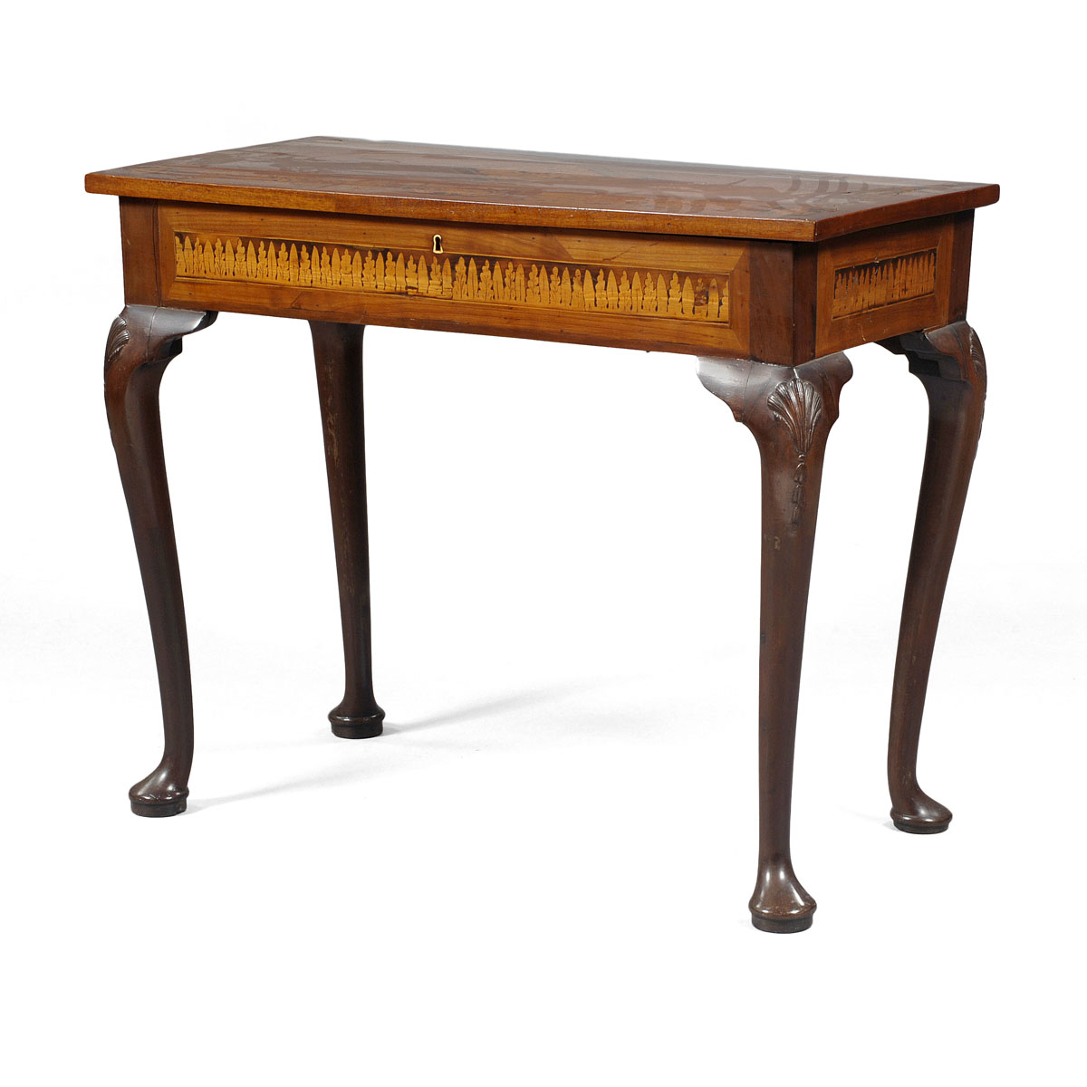 Appraisal: CONTINENTAL MARQUETRY QUEEN ANNE DRESSING TABLE The hinged rectangular lid