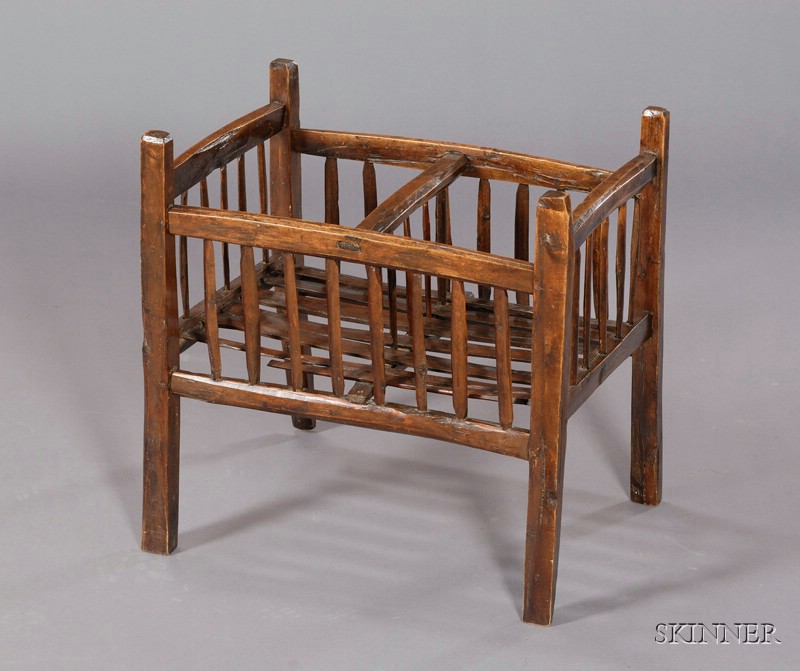 Appraisal: Continental Rustic Wool Basket Magazine Rack with two central divisions