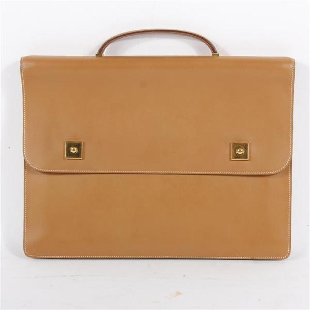 Appraisal: HERMES VINTAGE DANUBE BROWN NATURAL LEATHER BRIEFCASE WITH ORIGINAL BRANDED