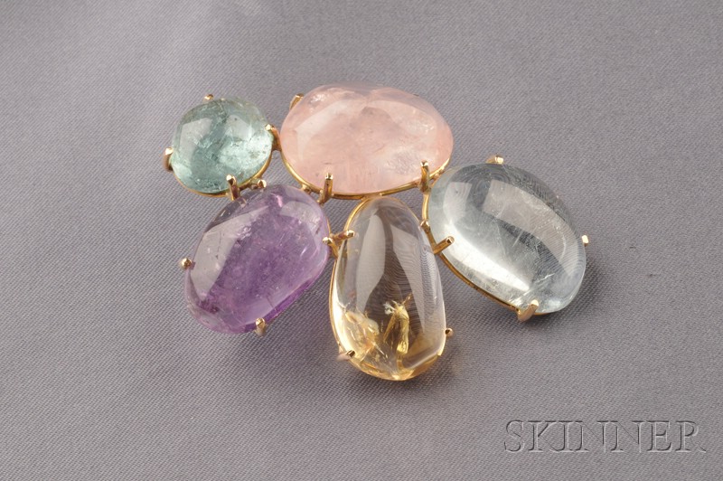 Appraisal: kt Gold and Gem-set Brooch set with cabochons including tourmaline