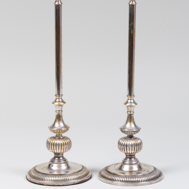 Appraisal: Pair of Silver Plate Table Lamps x in diam Condition