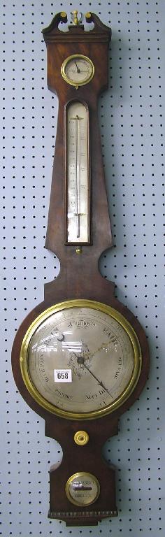 Appraisal: Mahogany four glass wheel barometer the silvered dial within a