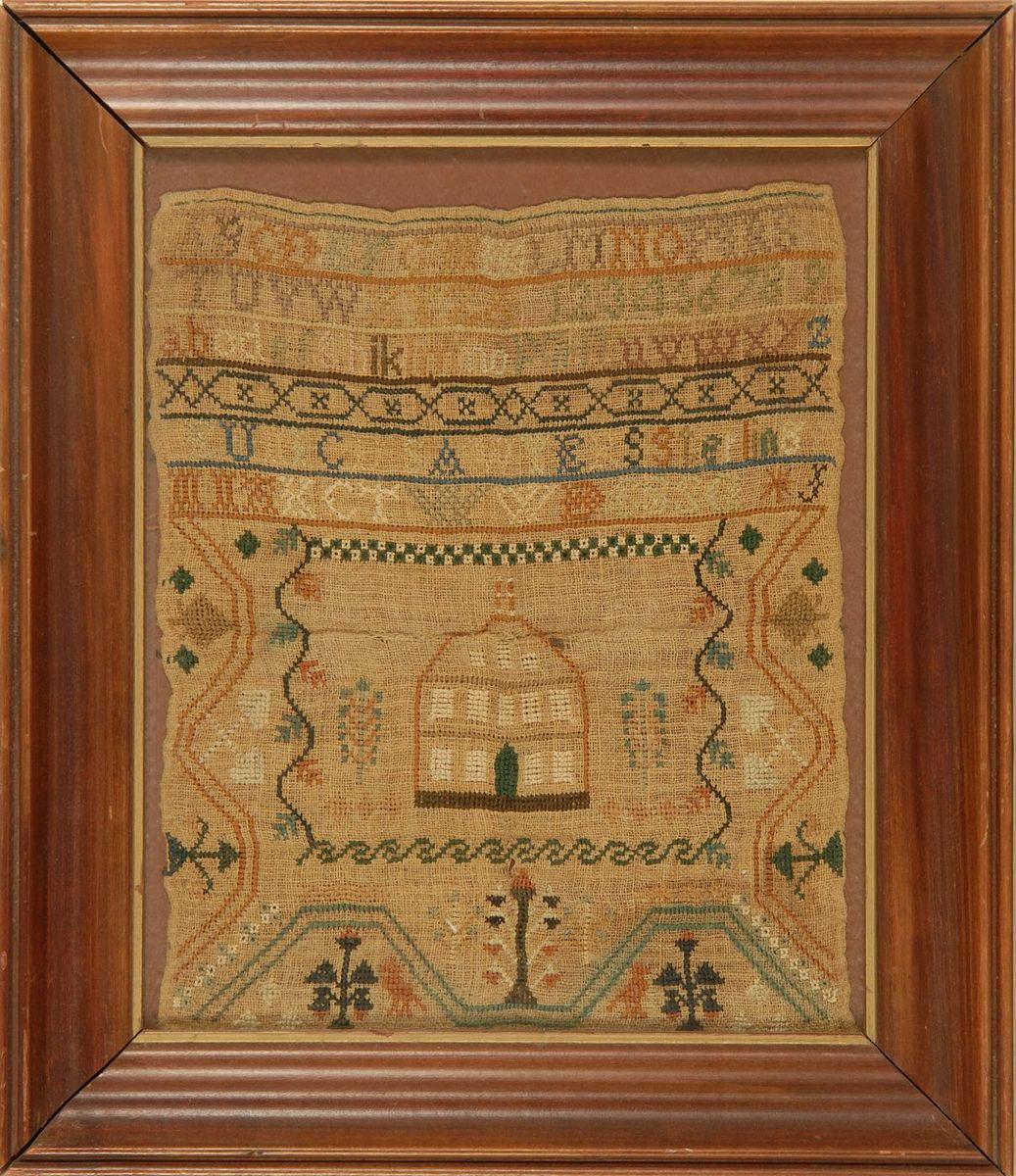 Appraisal: FRAMED AMERICAN NEEDLEWORK SAMPLER th CenturyWrought by Eunice Sawyers Sterling