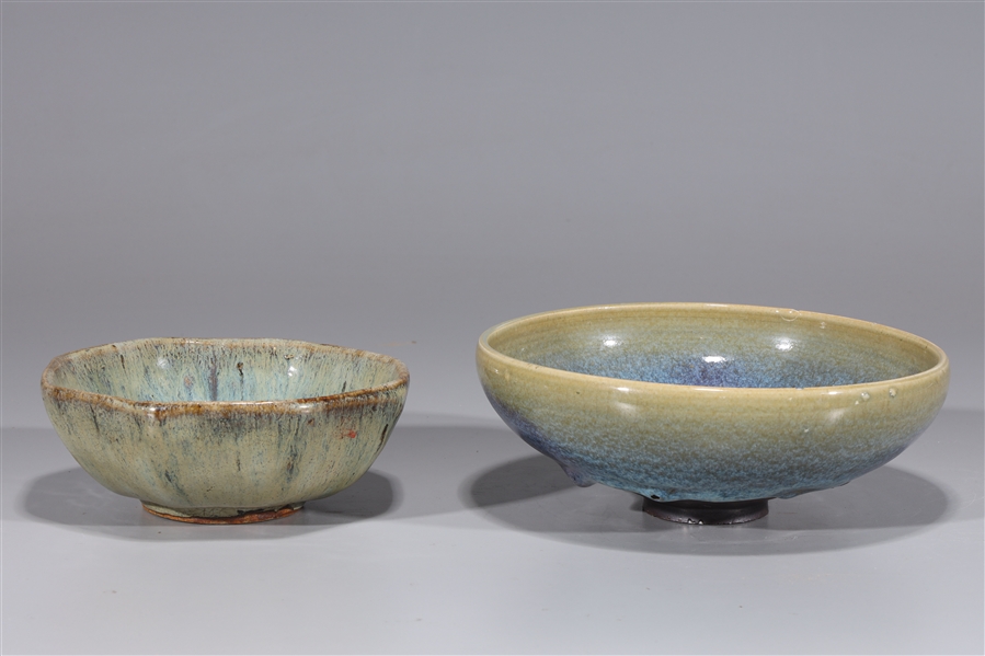 Appraisal: Two Chinese Song style junyao glazed ceramic bowls the larger