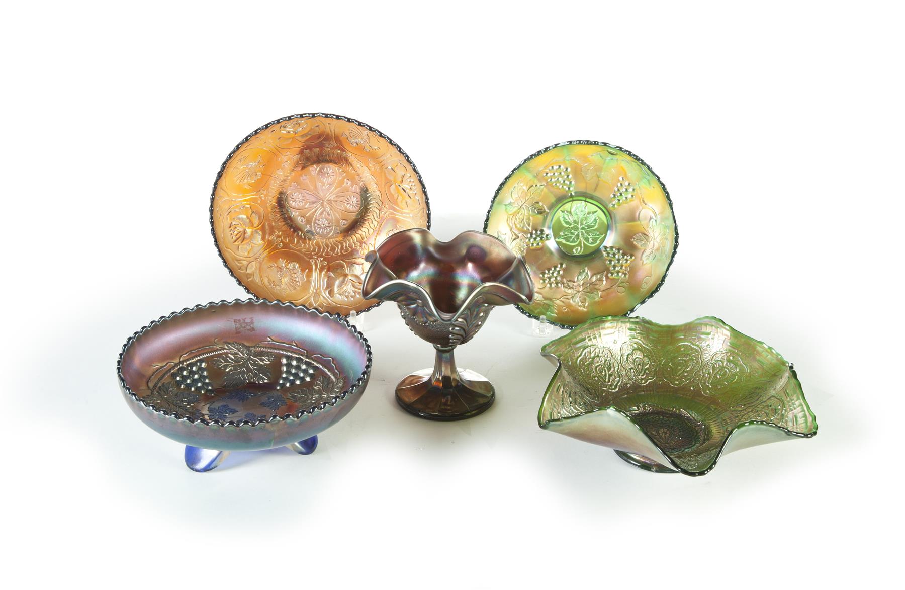 Appraisal: FIVE PIECES OF CARNIVAL GLASS American st quarter- th century