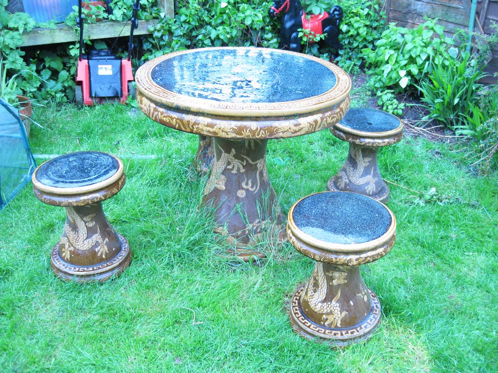 Appraisal: A Jin Long Chinese ceramic Table and four Stools decorated