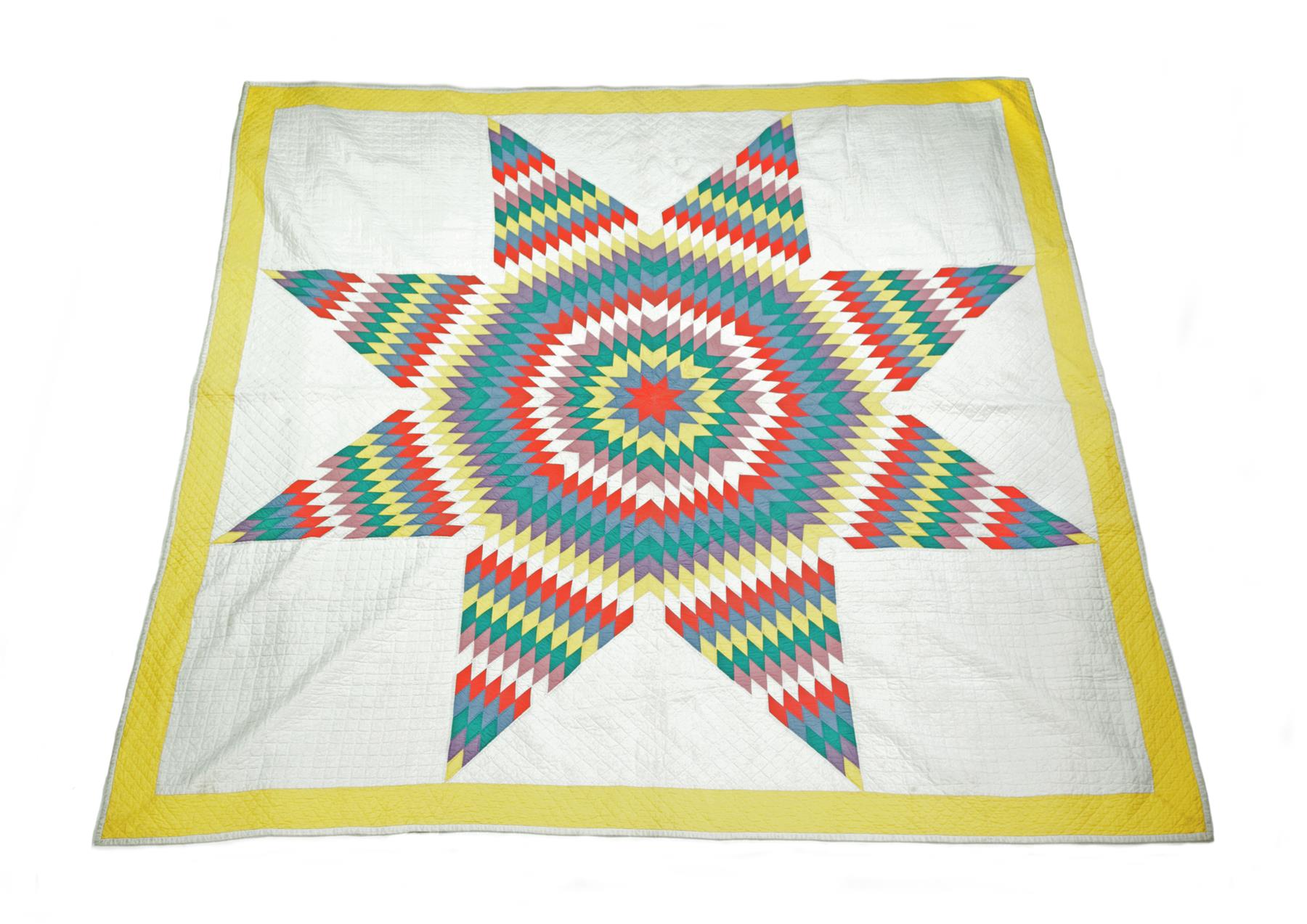 Appraisal: STAR PATTERN QUILT American th century Cotton white background with