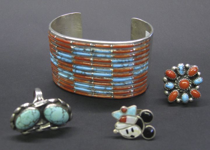 Appraisal: Four Assorted Navajo and Zuni Jewelry Items consisting of a