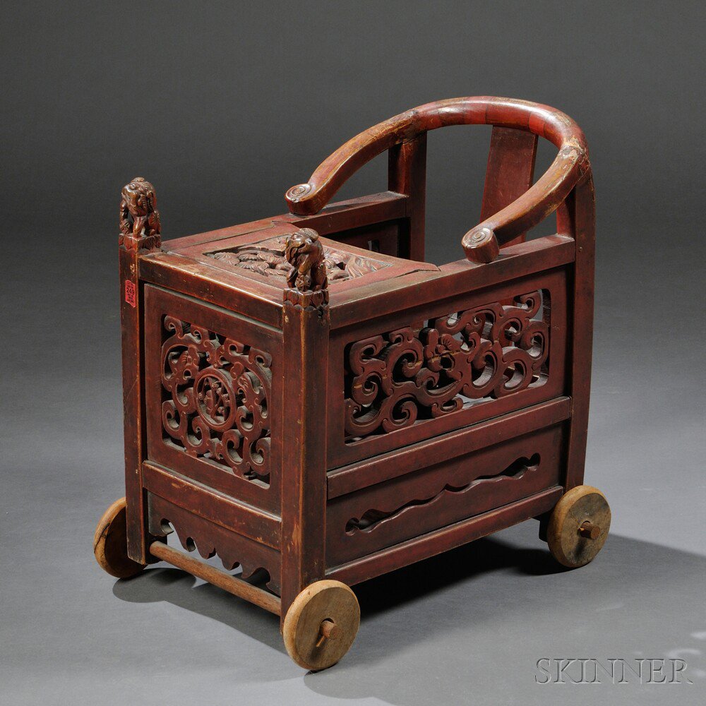 Appraisal: Child Minder Tongche China th century softwood with red lacquer