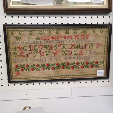 Appraisal: Sampler Emma Louisa Ruso years old alphabet numbers flowering vine