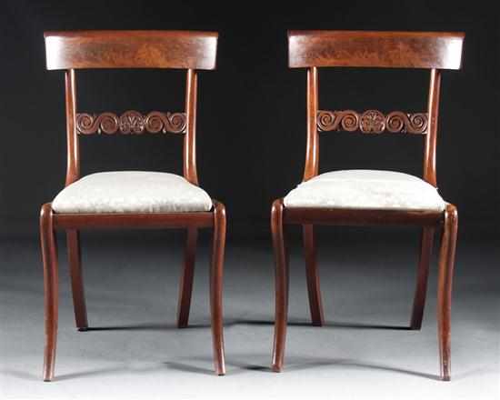 Appraisal: Pair of George IV mahogany klismos chairs circa with scroll