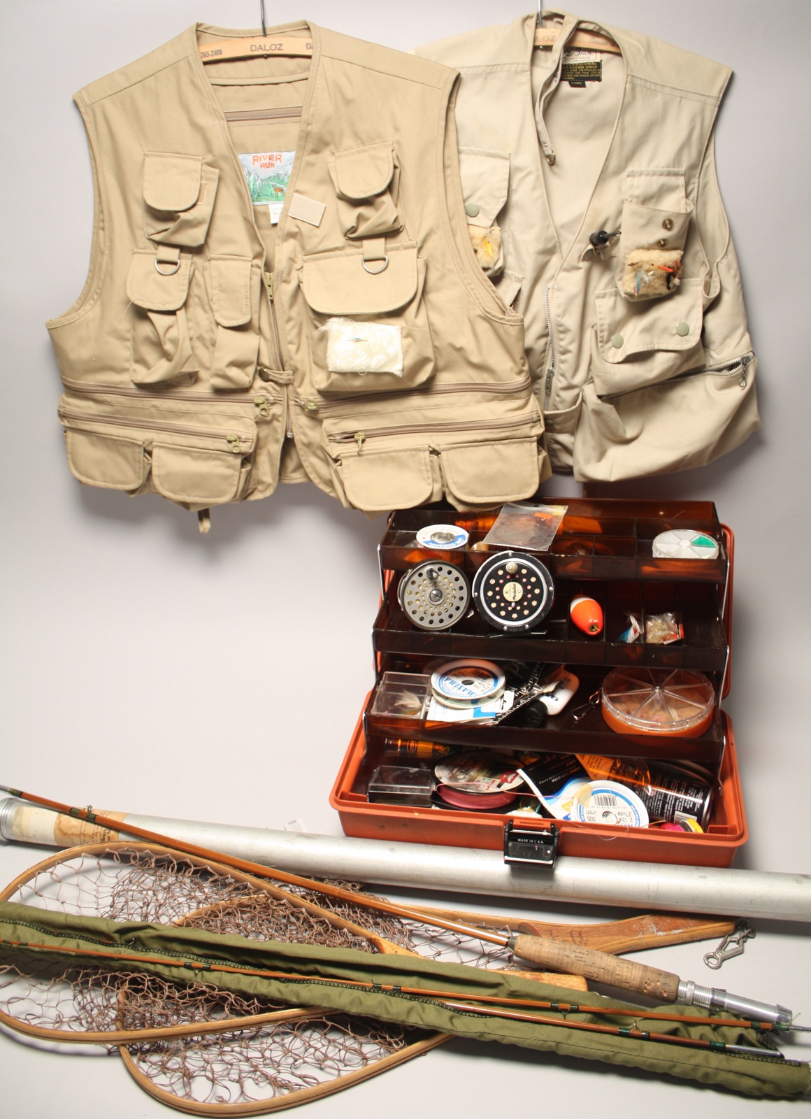 Appraisal: ASSORTED FISHING RODS REELS AND GEAR Five bamboo fly rods