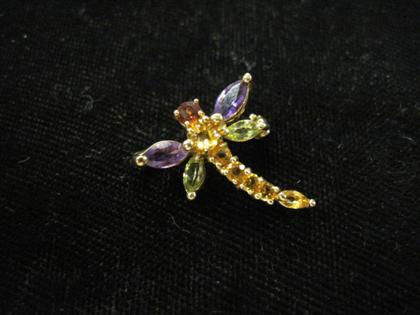 Appraisal: karat yellow gold and multi gem set dragon fly pinComposed