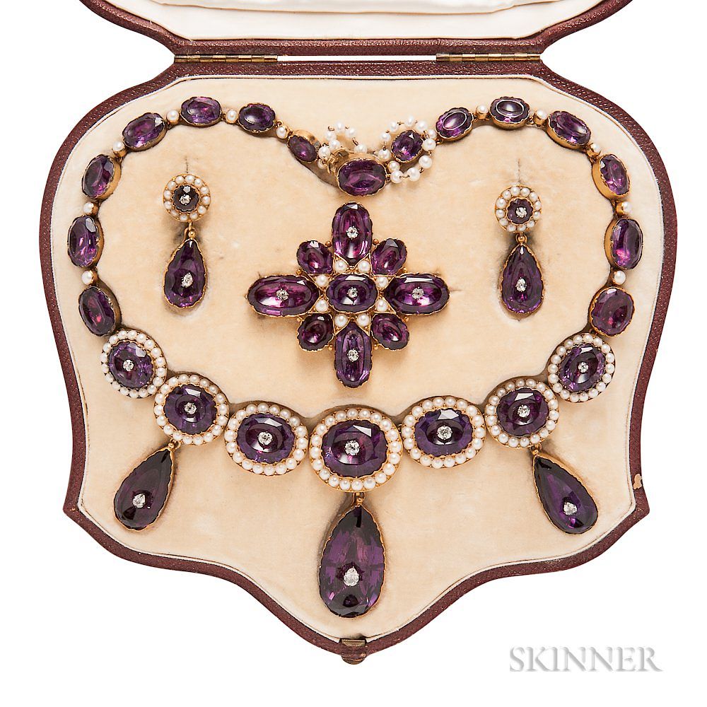 Appraisal: Early Victorian Gold Amethyst and Diamond Demi Parure Early Victorian