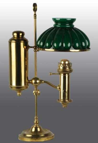 Appraisal: Brass Student Lamp Description Circa With large kerosene canister and