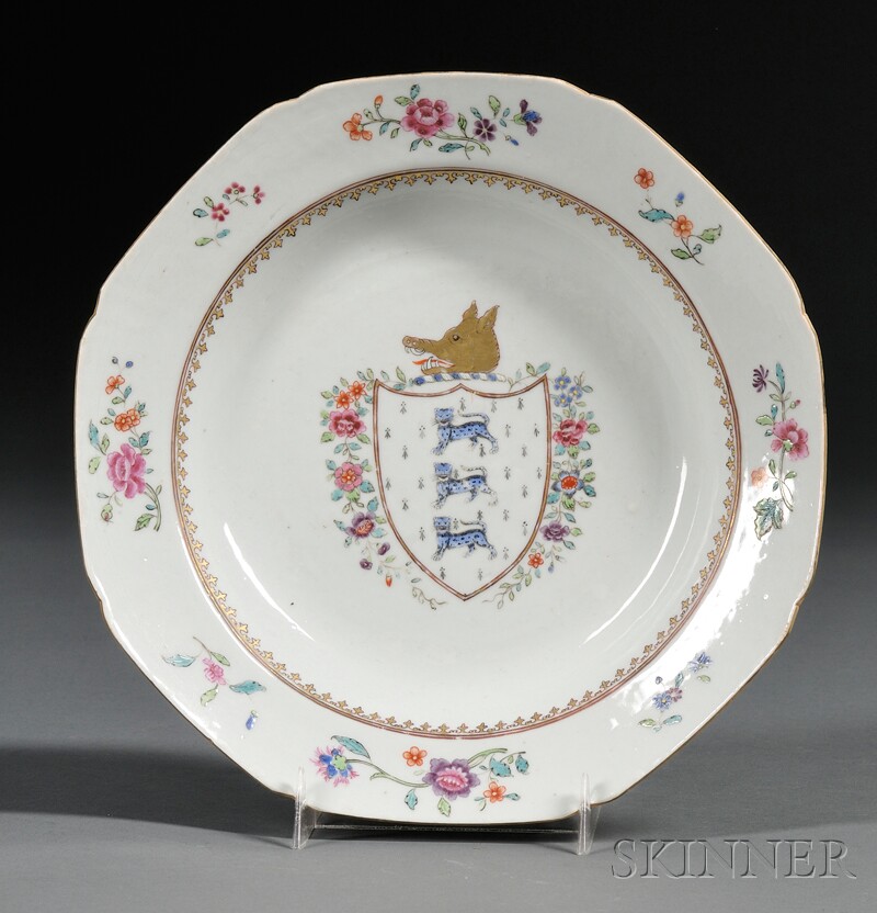 Appraisal: Octagonal Chinese Export Porcelain Armorial-decorated Soup Plate c with central