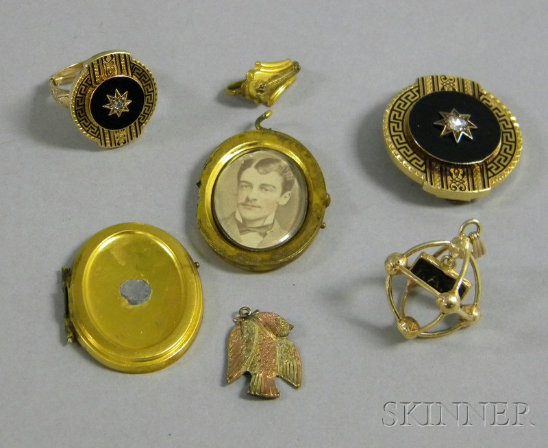 Appraisal: Four Antique Jewelry Items an kt gold diamond and enamel