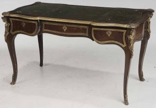 Appraisal: Louis XV Bureau Plat bronze mounted parquetry design green leather