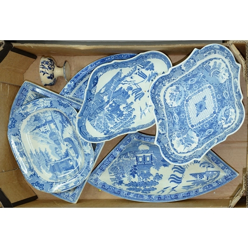 Appraisal: Three Staffordshire blue printed earthenware supper dishes two others a