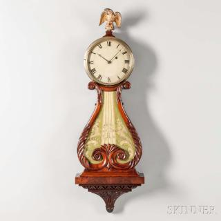 Appraisal: Mahogany Lyre Clock Attributed to Walter Durfee c composite gilt