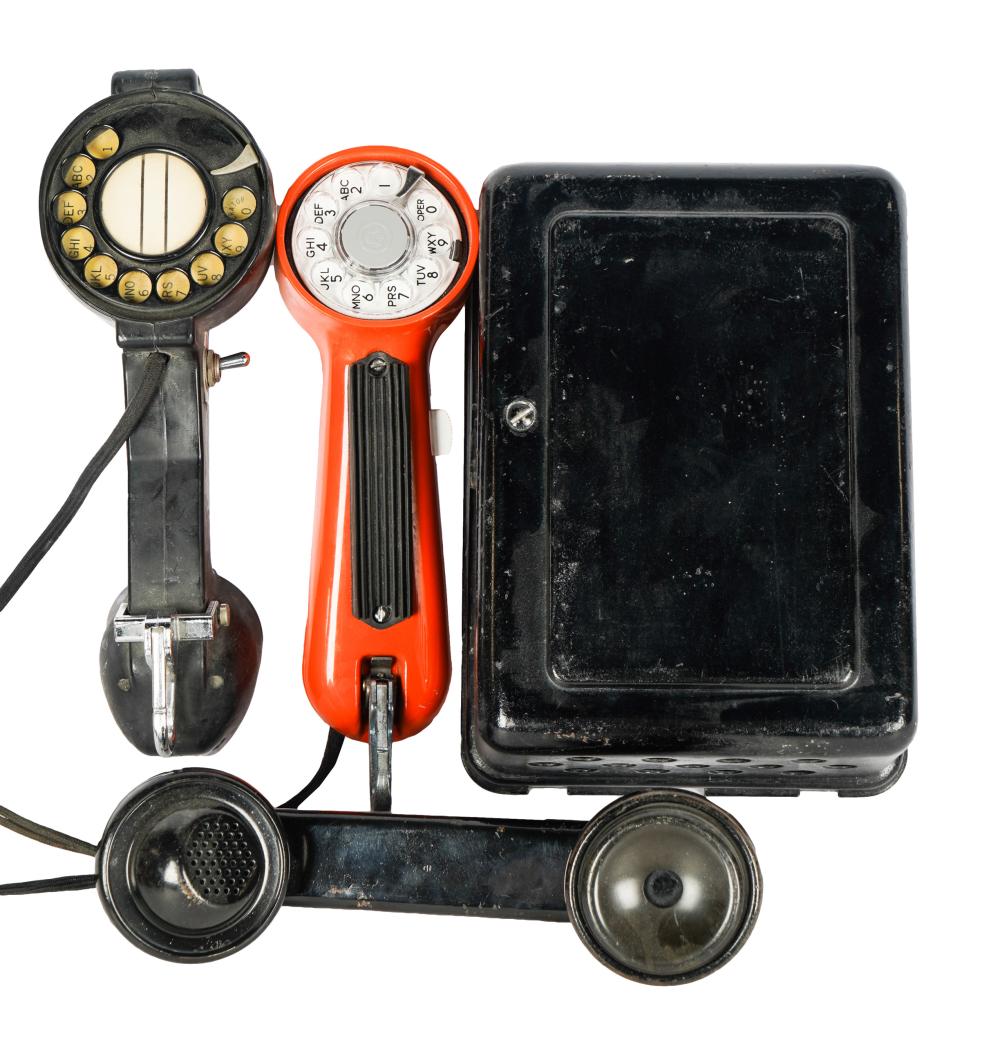 Appraisal: THREE ENGINEER TELEPHONESthe orange phone marked Western Electric inches wide