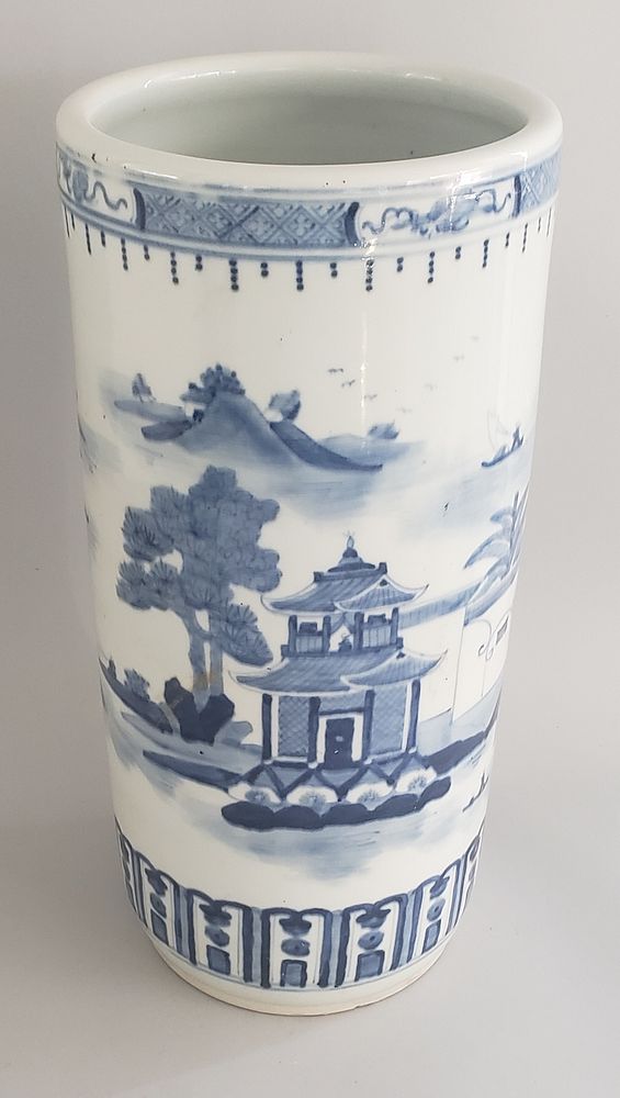 Appraisal: Canton Style Blue and White Porcelain Umbrella Stand Canton Style