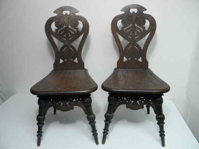 Appraisal: Four English oak hall chairs Circa mid to late th