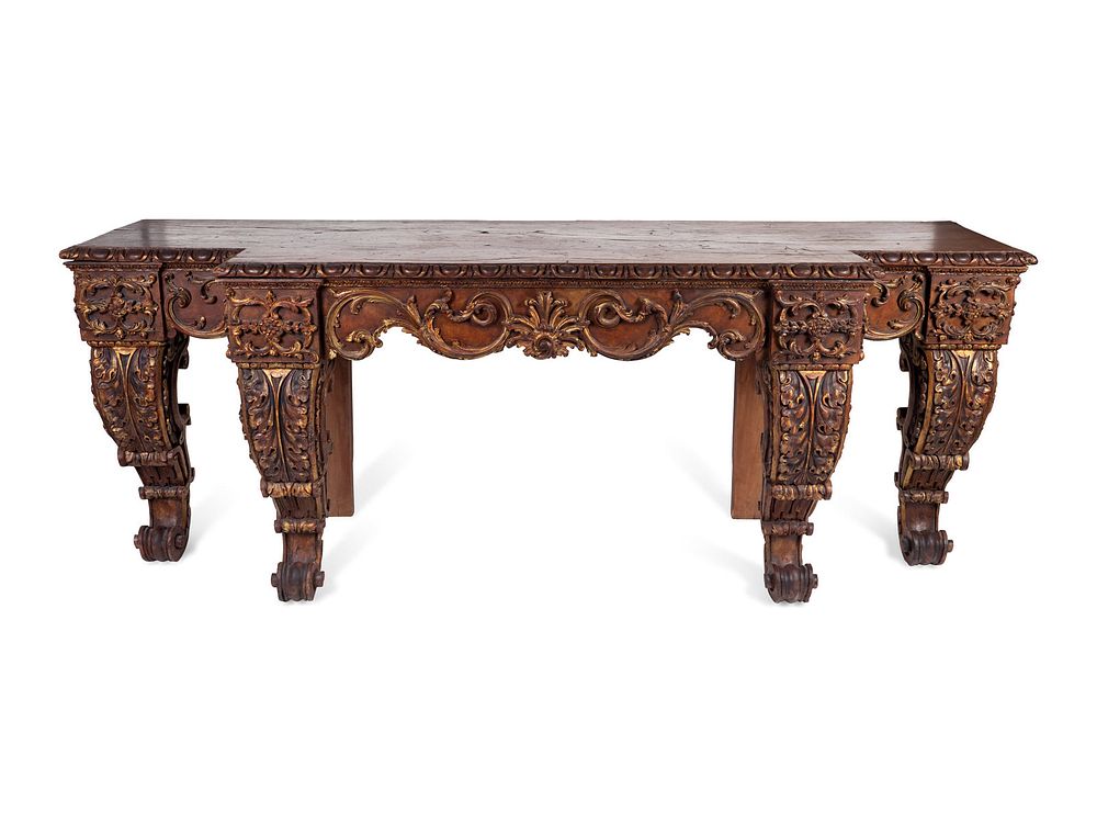 Appraisal: A George II Style Carved Mahogany and Parcel-Gilt Console Table