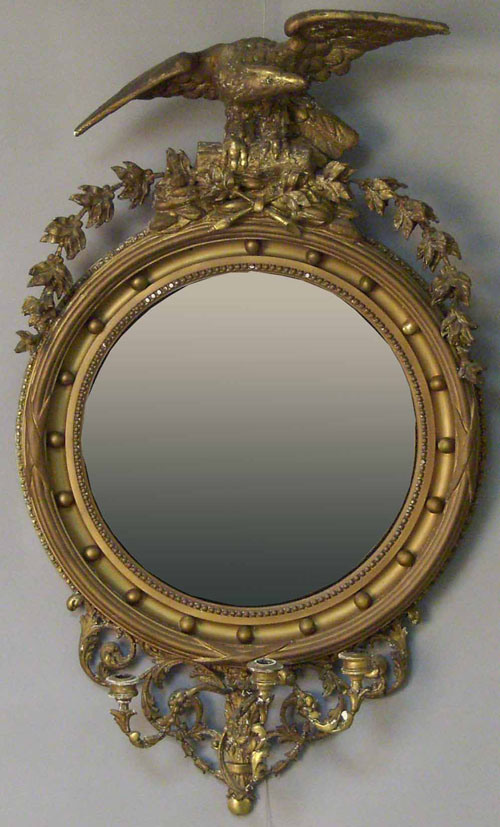 Appraisal: Federal style giltwood convex mirror late th c