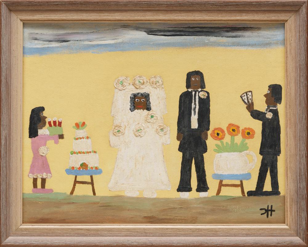 Appraisal: Clementine Hunter American Louisiana - Wedding oil on board monogrammed