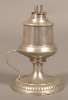 Appraisal: American th Century Pewter Fluid Lamp Double wick burner -