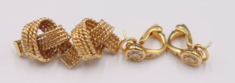 Appraisal: JEWELRY PR OF GOLD AND DIAMOND EARRINGS Including a pair