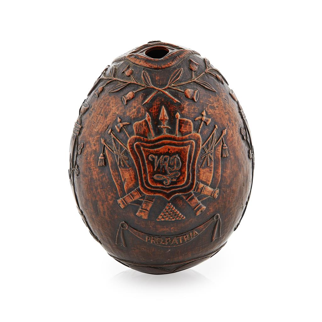 Appraisal: An early th century carved bugbear flask the coconut shell