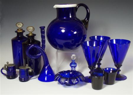 Appraisal: A th century blue glass jug of ovoid form with