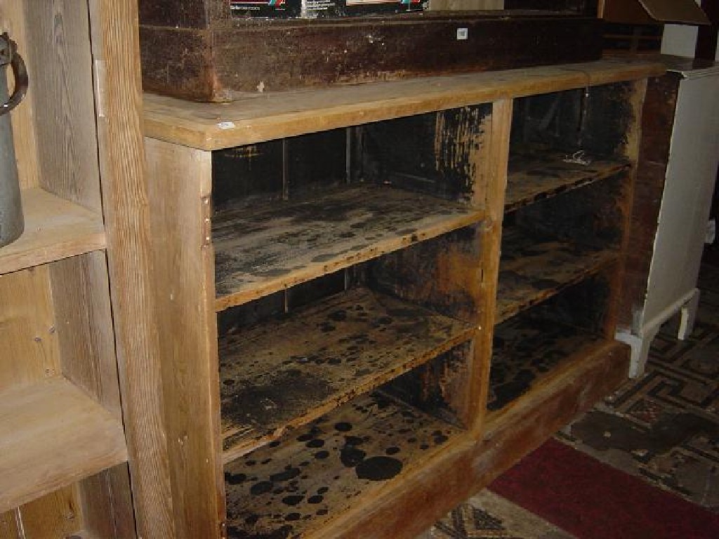 Appraisal: A Victorian stripped pine side cupboard fitted with four fixed