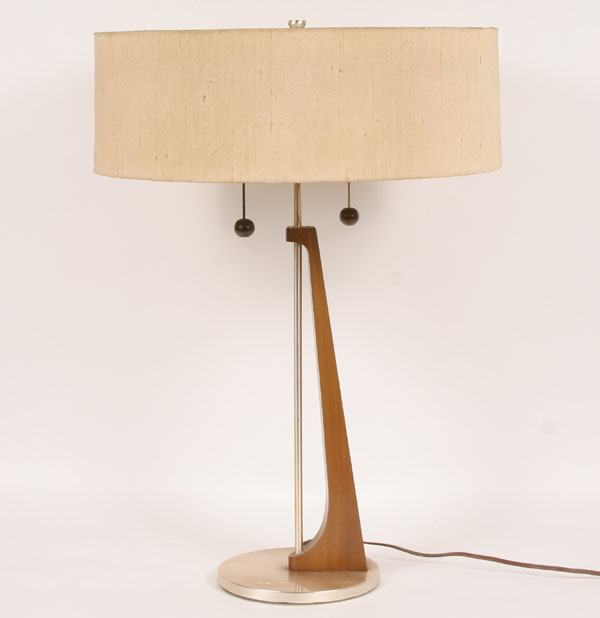 Appraisal: Mid century modern two light lamp with original cloth shade